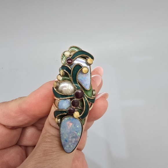 Vega Maddux Opal and enameled silver ring with swirls sz 8,5 - Picture 3 of 8